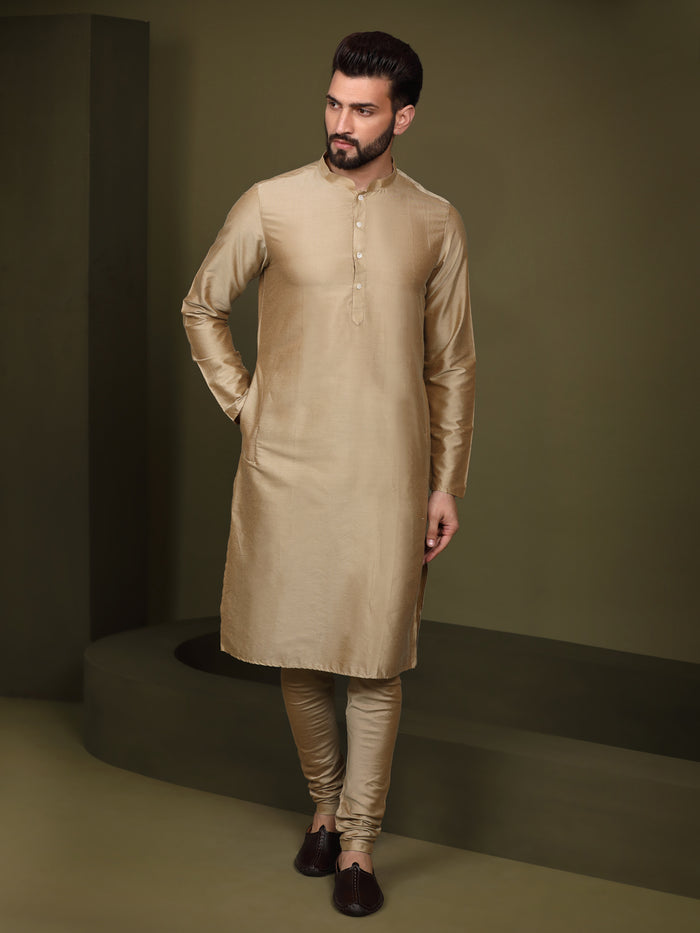 Men Cream Kurta Jacket Set