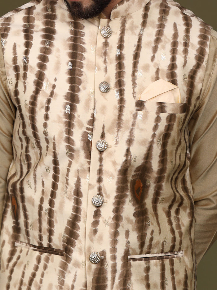 Men Cream Kurta Jacket Set