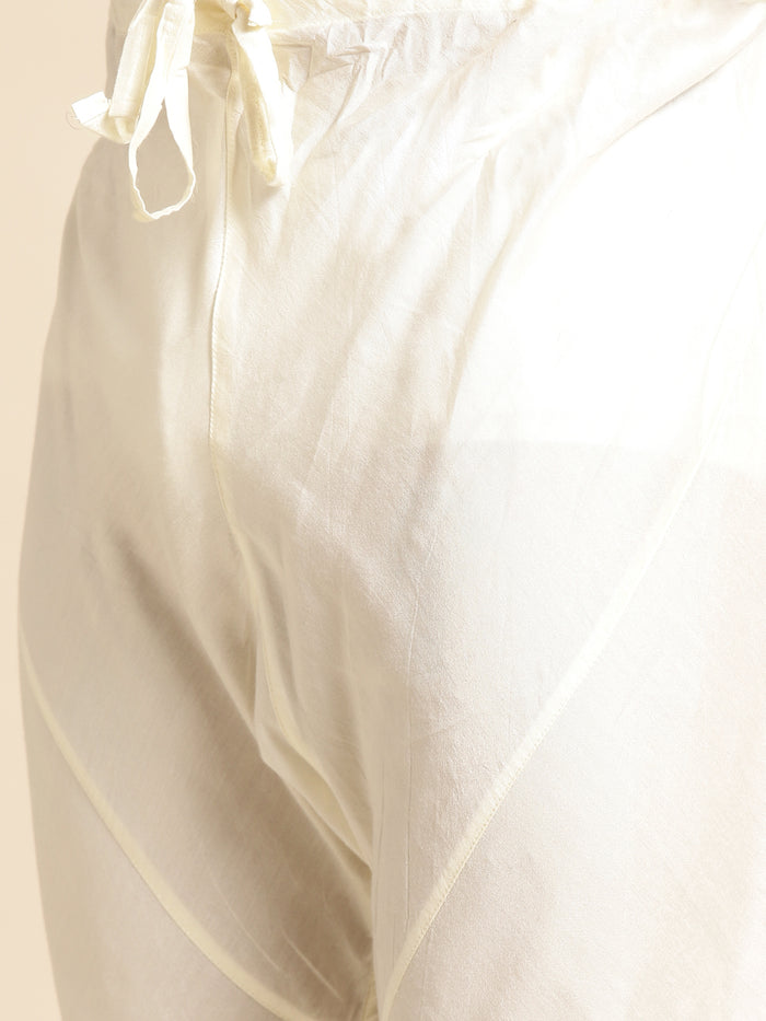 Men Cream Textured Solid Indowestern Churidar with Dupatta Set
