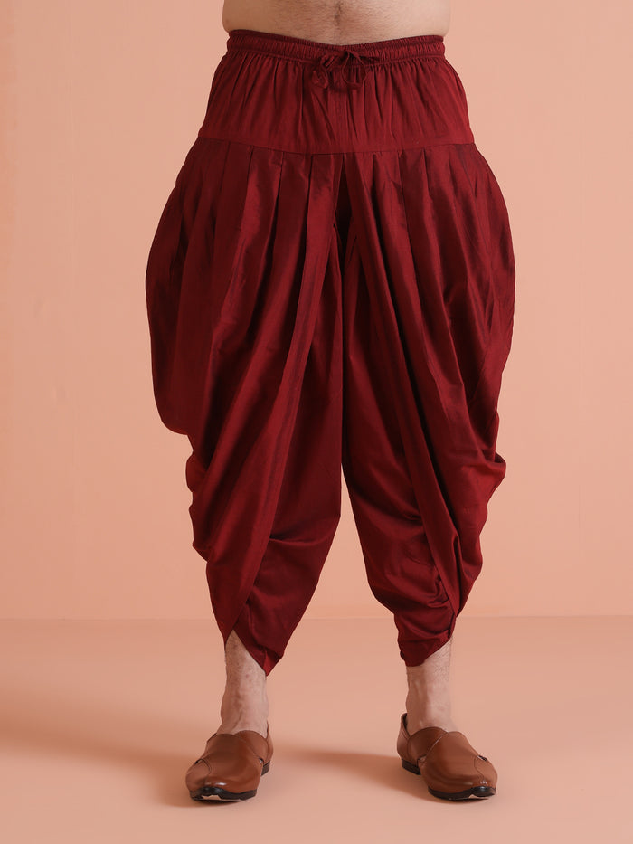 Men Cream Textured Solid Indowestern Dhoti Set
