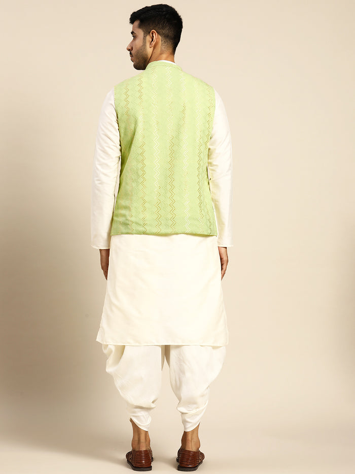 Men Green Color Kurta Jacket Set