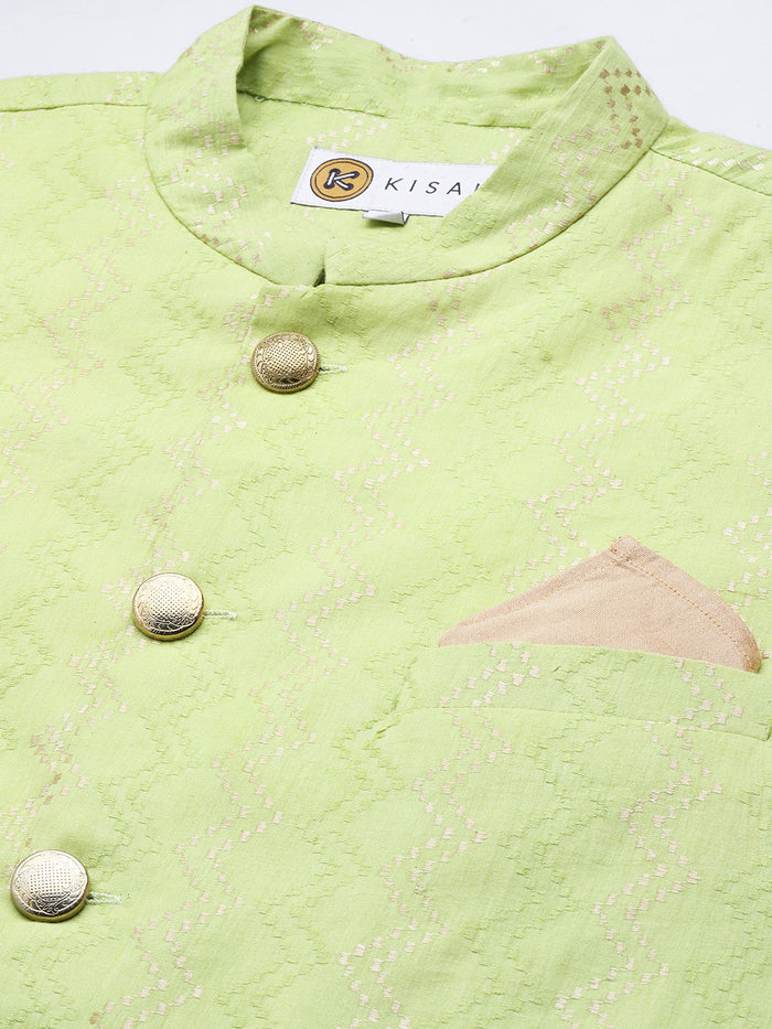 Men Green Color Kurta Jacket Set