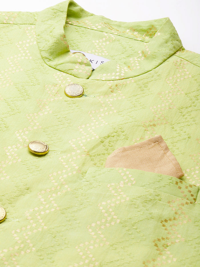 Men Green Color Kurta Jacket Set