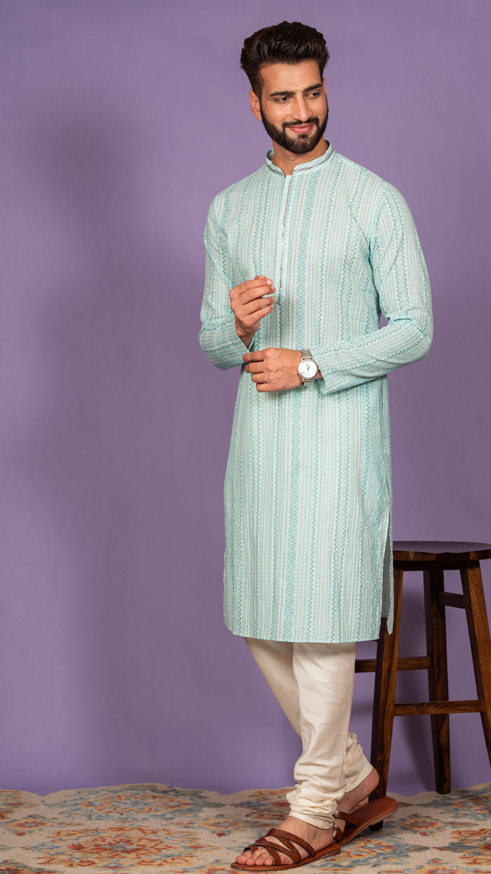 Men Green Geometric Kurta