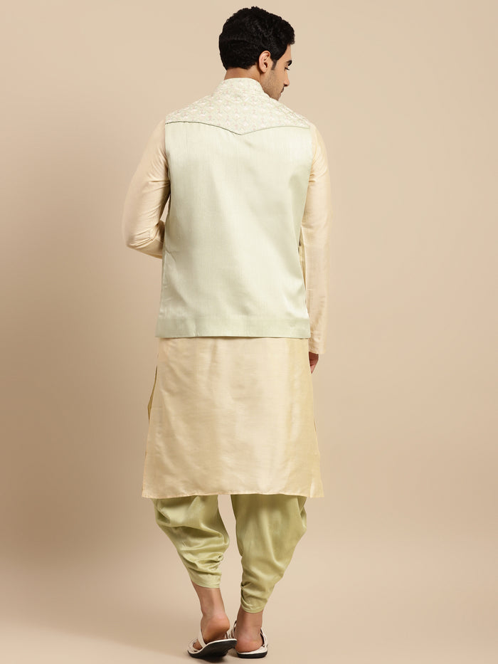 Men Green kurta jacket dhoti set