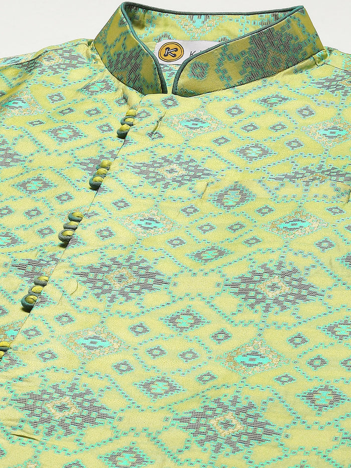 Men Green Kurta Jacket Set