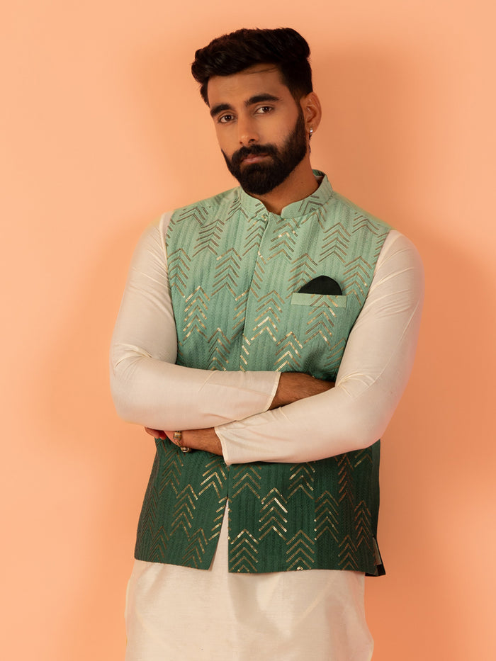Men Green Ombre Nehru Jacket