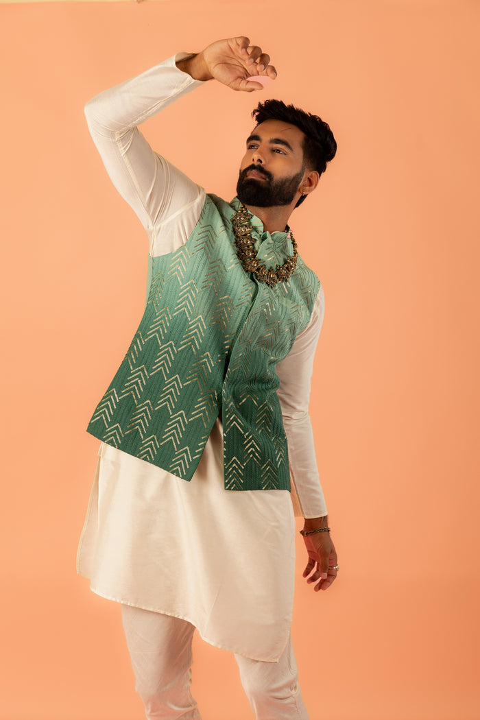 Men Green Ombre Nehru Jacket