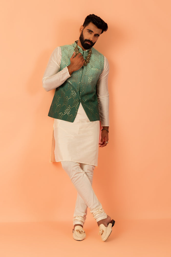 Men Green Ombre Nehru Jacket