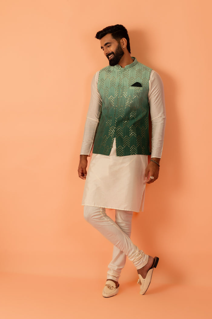 Men Green Ombre Nehru Jacket