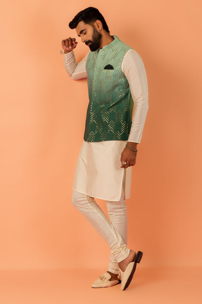 Men Green Ombre Nehru Jacket