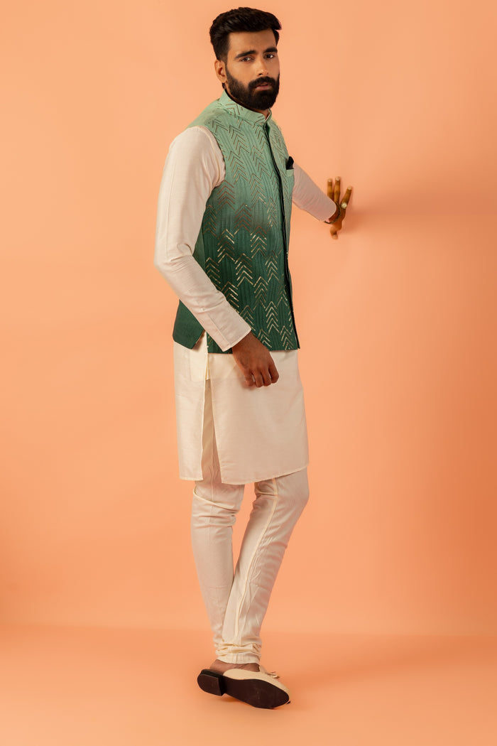 Men Green Ombre Nehru Jacket
