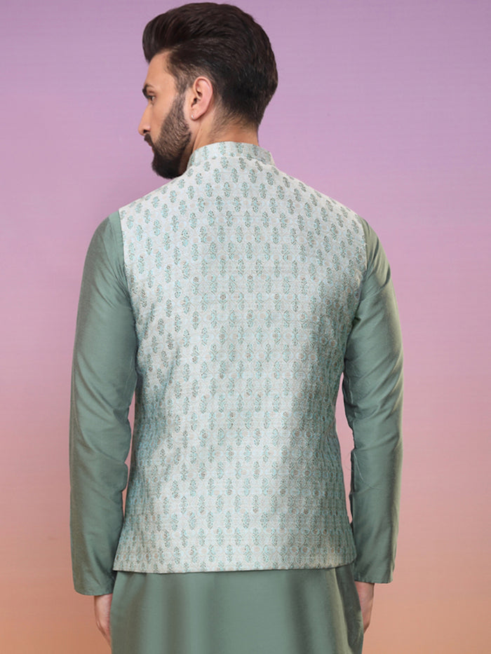 Men Green Printed Nehru Jacket
