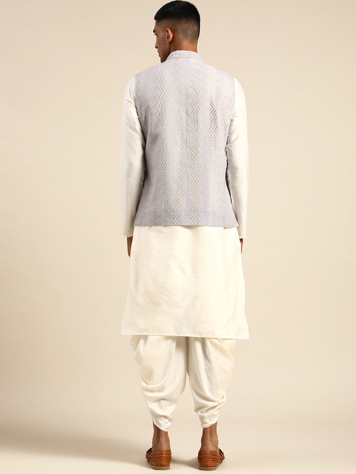 Men Grey Color Kurta Jacket Set
