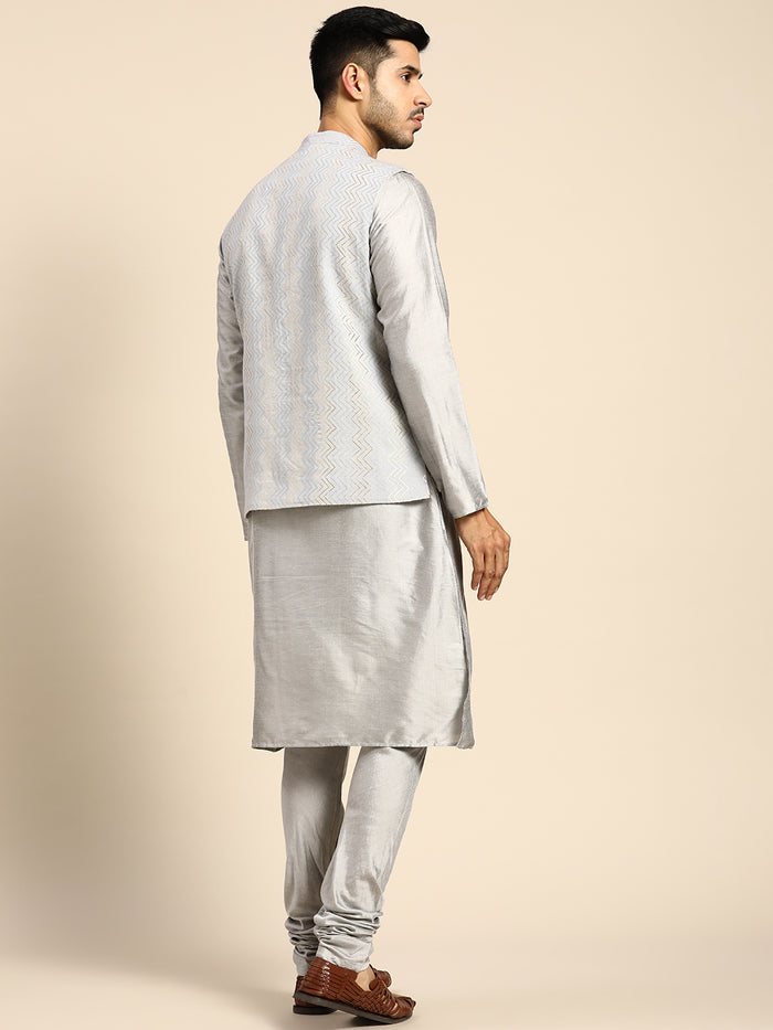 Men Grey Color Kurta Jacket Set