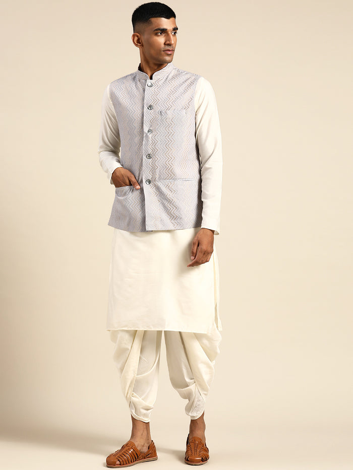 Men Grey Color Kurta Jacket Set