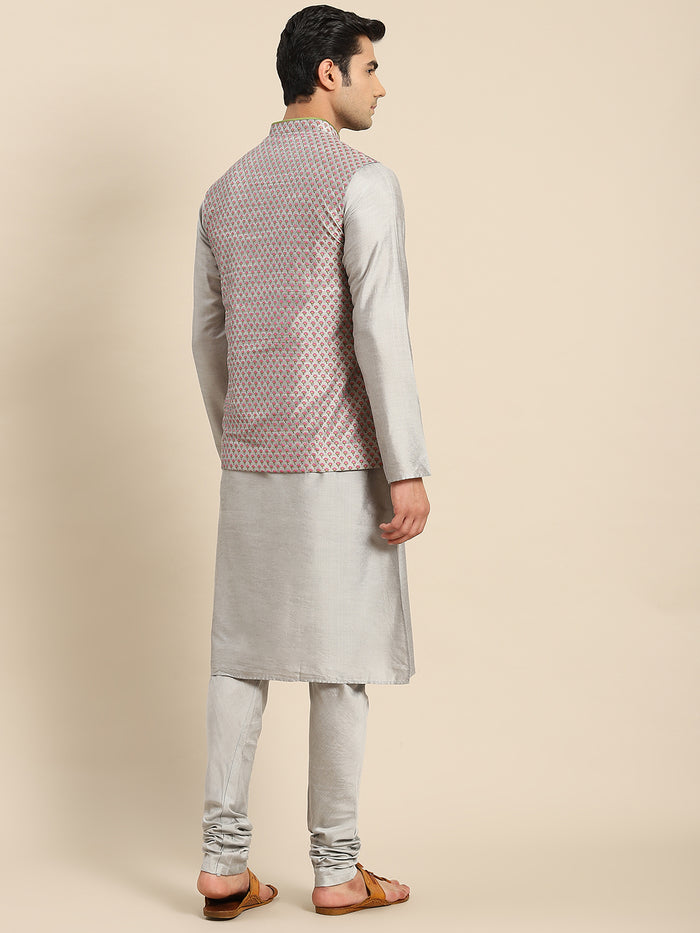 Men Grey Kurta Jacket Set