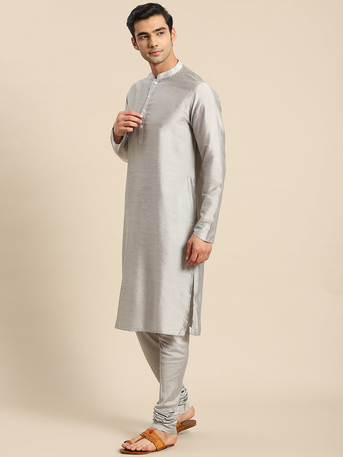 Men Grey Kurta Jacket Set