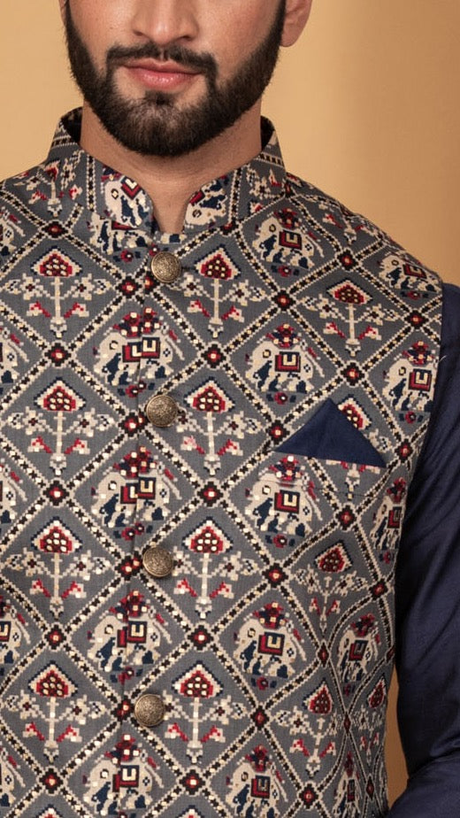 Men Grey Kurta Jacket Set