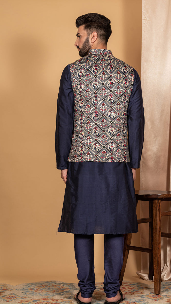 Men Grey Kurta Jacket Set
