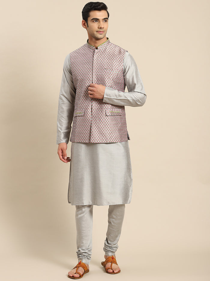 Men Grey Kurta Jacket Set