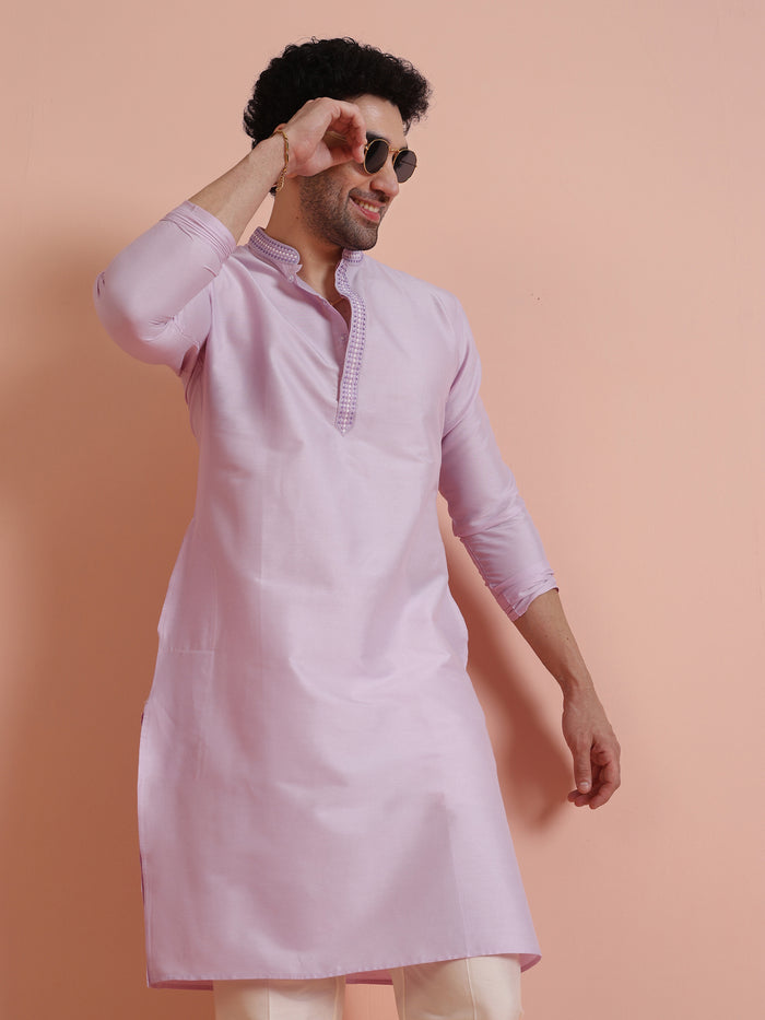 Men Lavender Solid Kurta