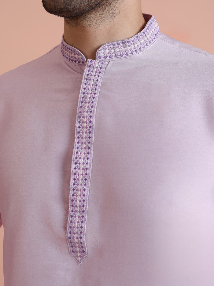Men Lavender Solid Kurta