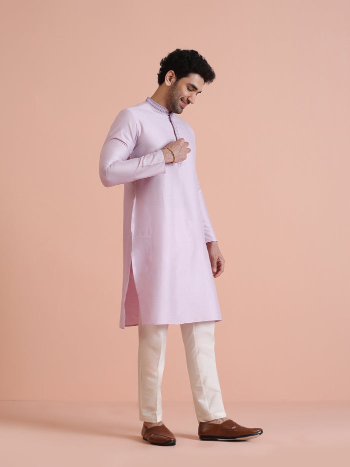 Men Lavender Solid Kurta