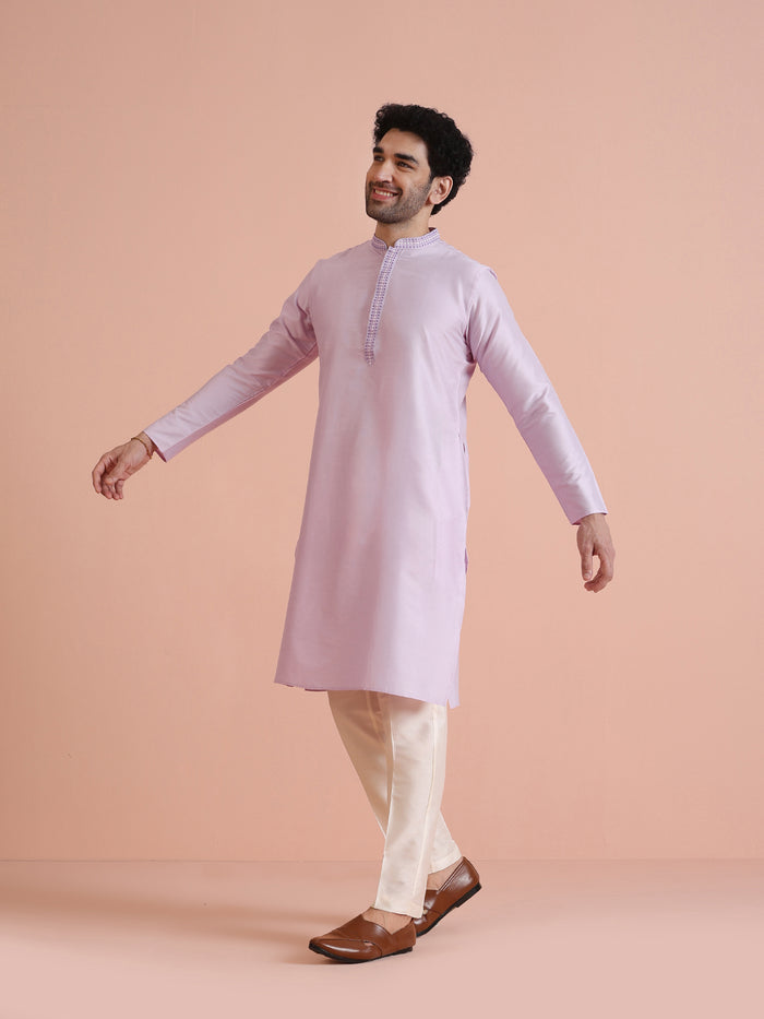 Men Lavender Solid Kurta