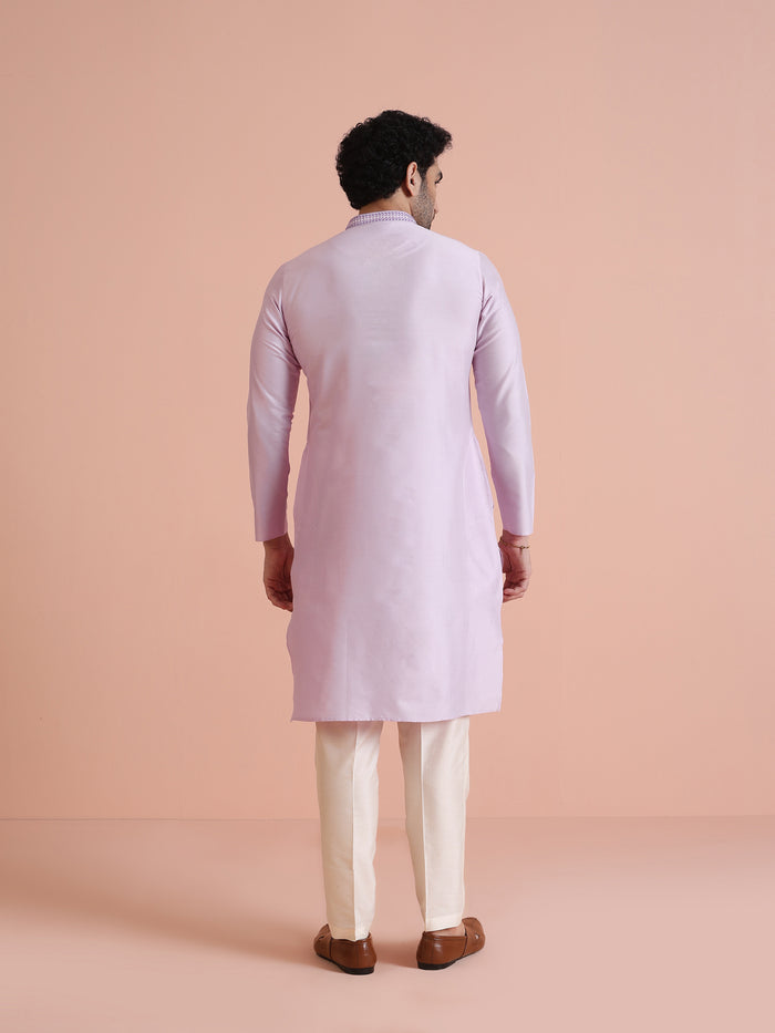Men Lavender Solid Kurta