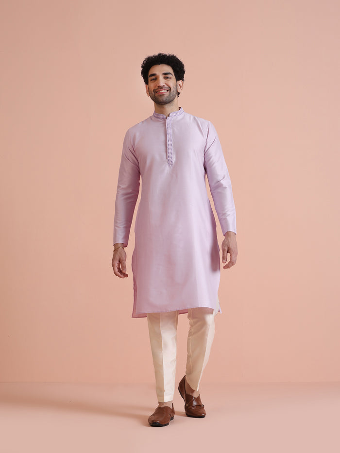 Men Lavender Solid Kurta