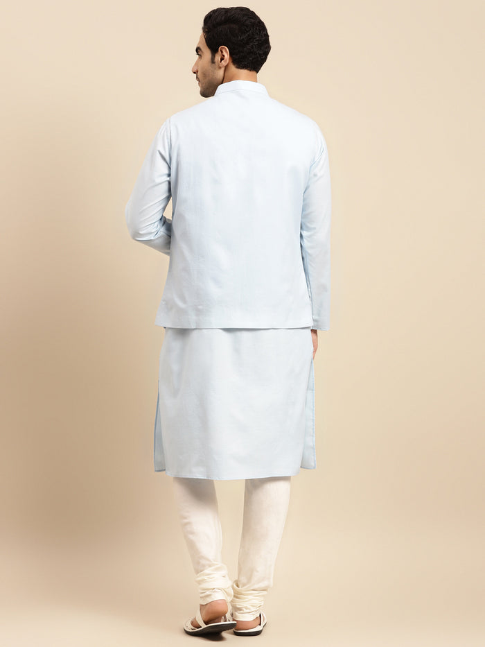 Men Light Blue kurta jacket set