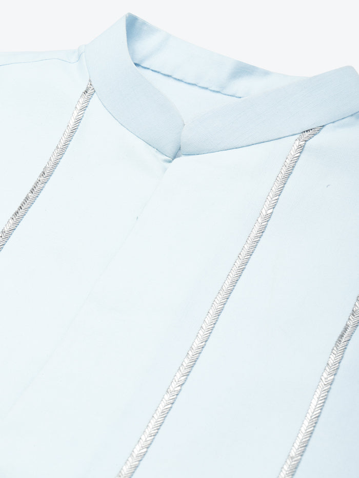 Men Light Blue kurta jacket set