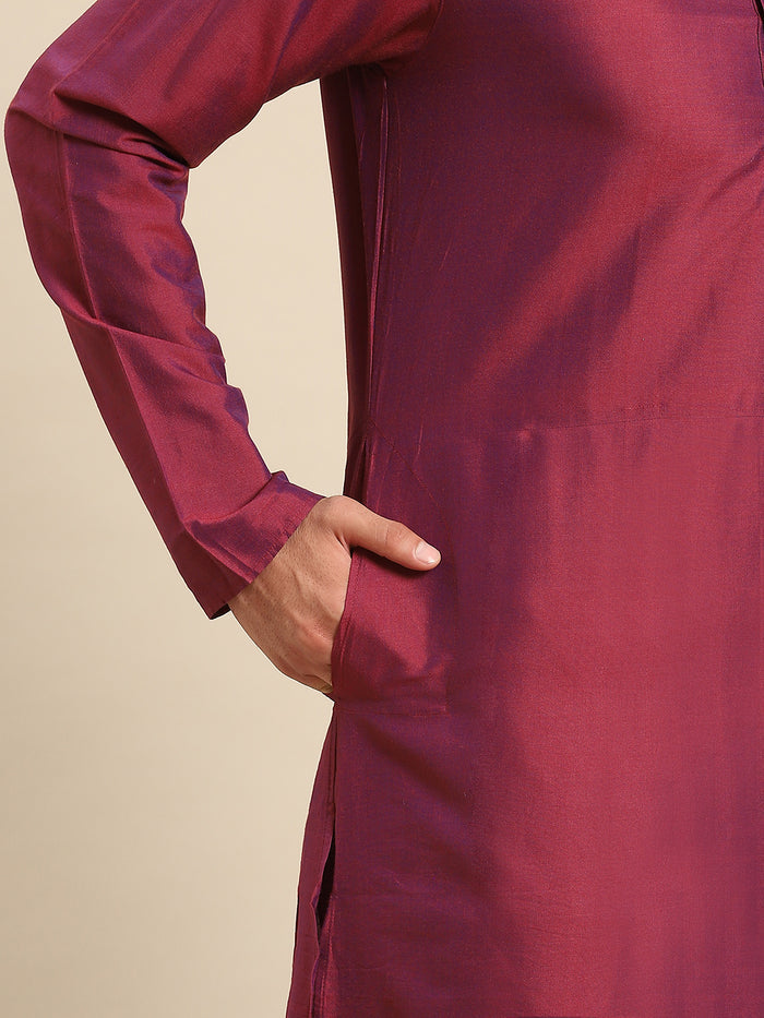 Men Light Pink Kurta Jacket Churidar Set