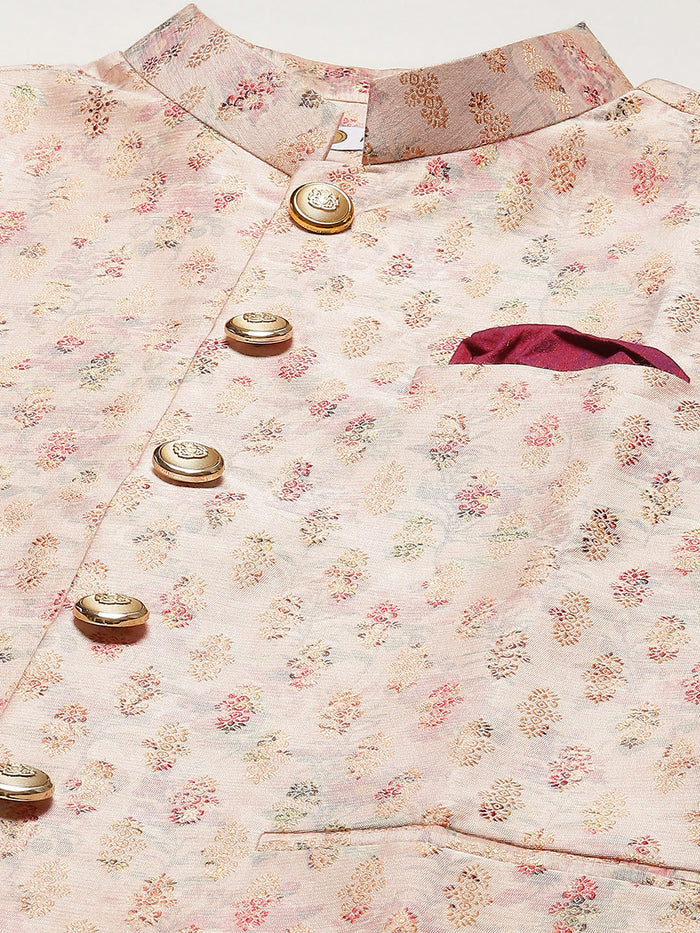 Men Light Pink Kurta Jacket Churidar Set