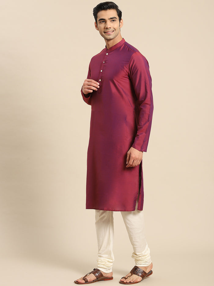 Men Light Pink Kurta Jacket Churidar Set