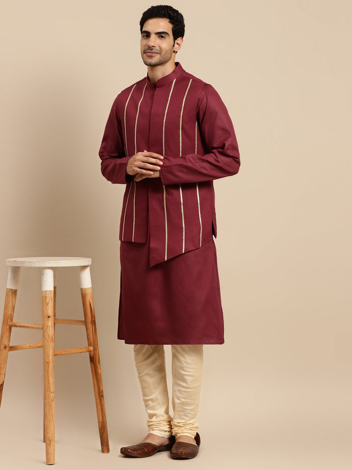 Men Maroon kurta jacket set