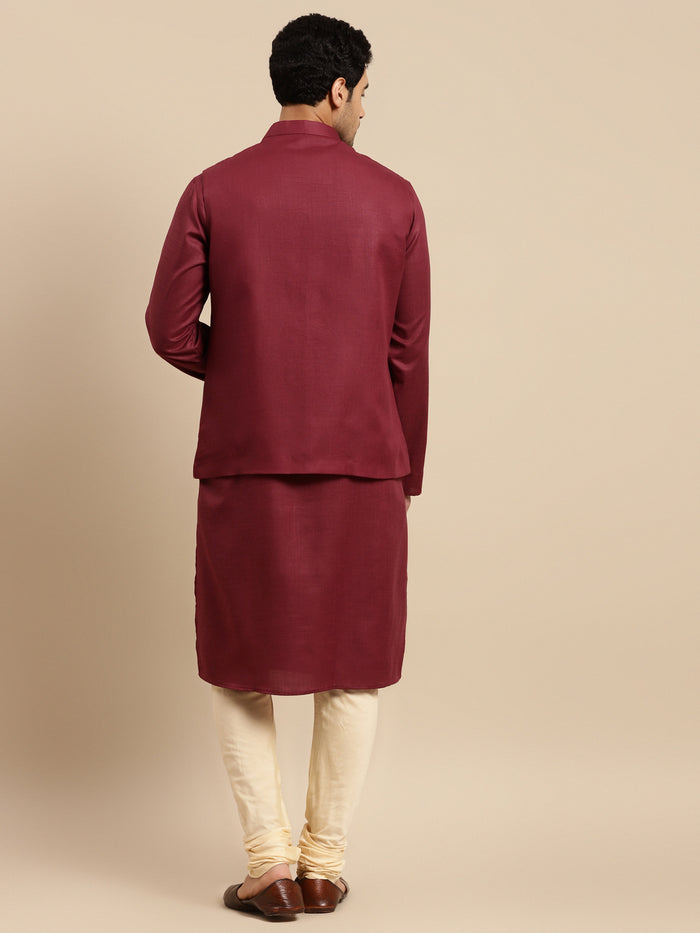 Men Maroon kurta jacket set