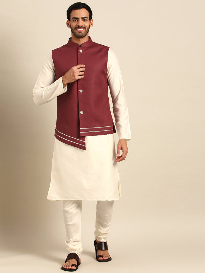 Men Maroon Nehru Jacket