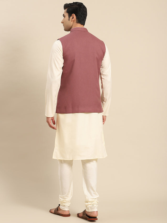 Men Mauve Kurta Jacket Set