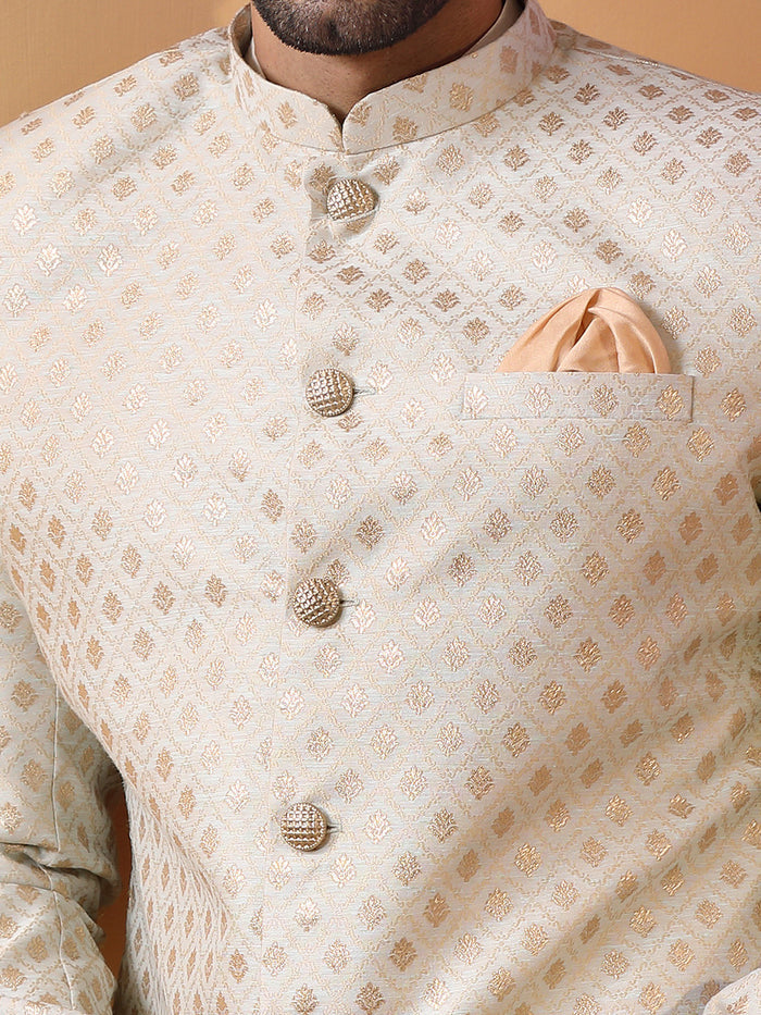 Men Mint Green Textured Kurta Indowestern Churidar Set
