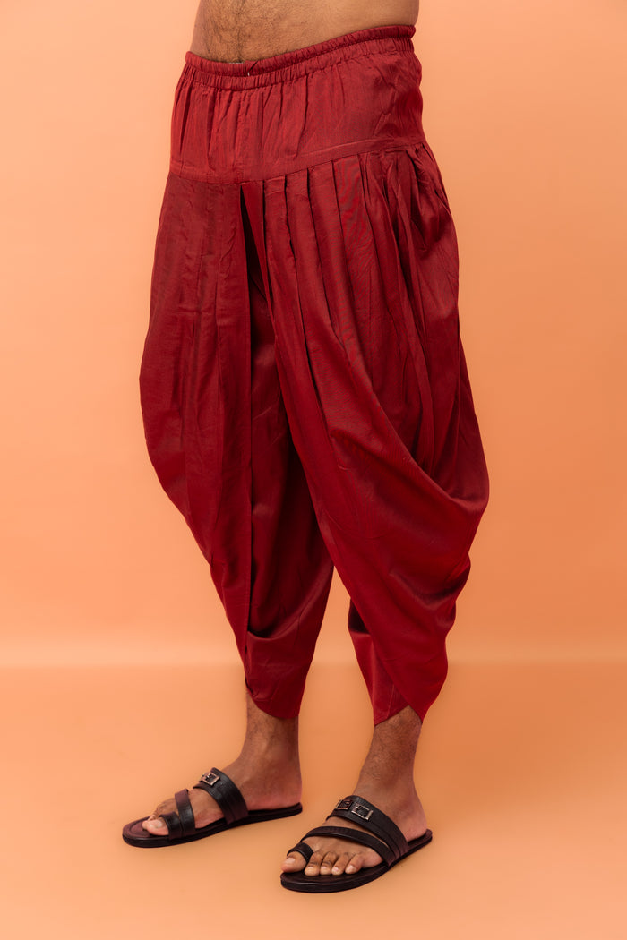 Men Multi-Color Patchwork Printed Kurta with Maroon Dhoti Set