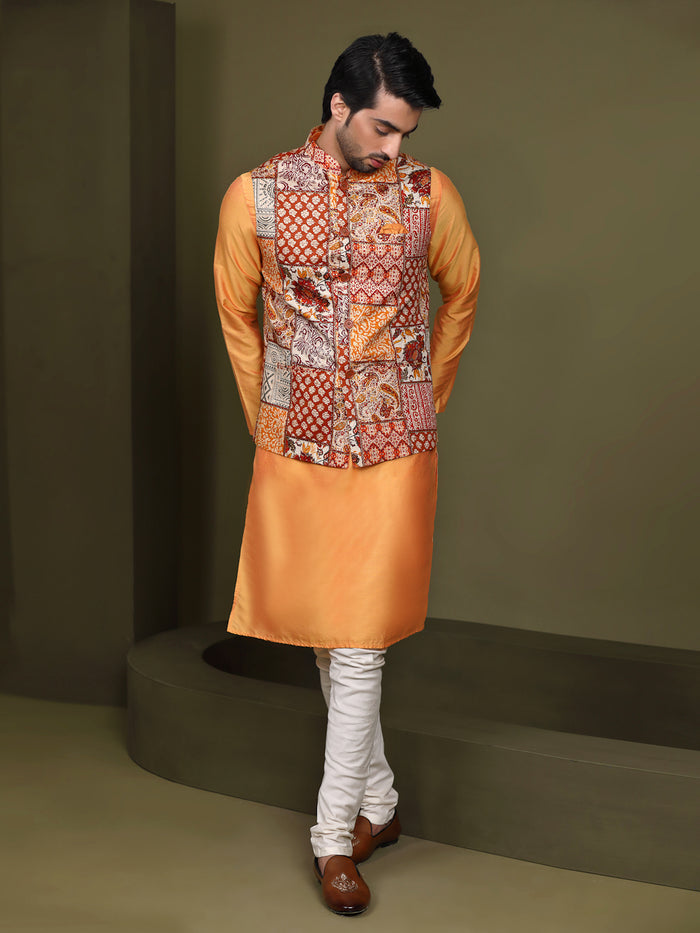 Men Multi Colour Printed Nehru Jacket