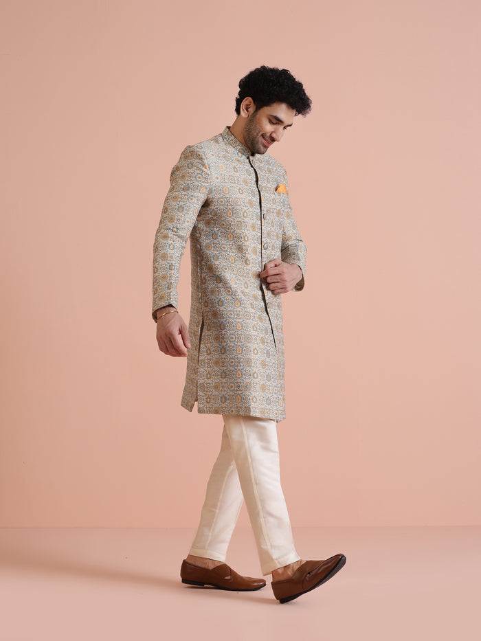 Men Multi Coloured Textured Indowestern Trouser Set