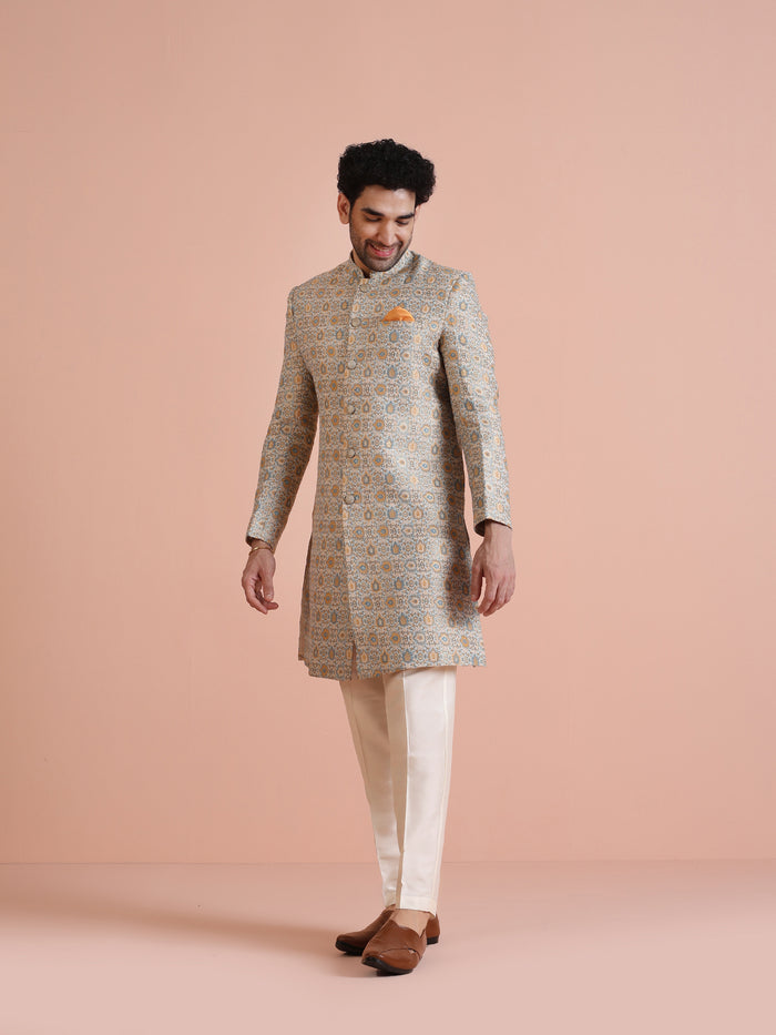 Men Multi Coloured Textured Indowestern Trouser Set