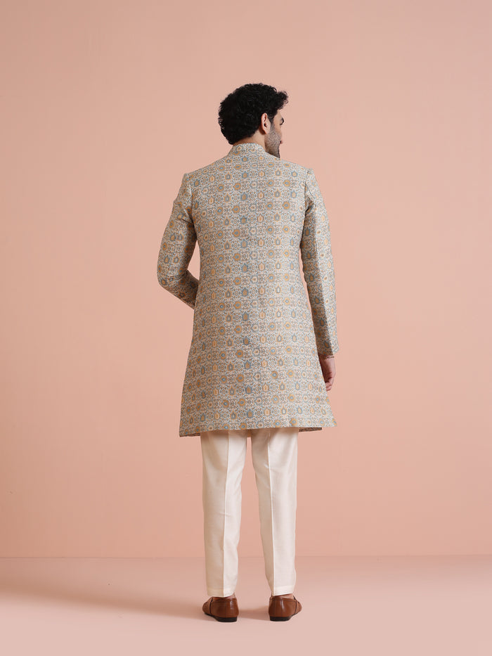 Men Multi Coloured Textured Indowestern Trouser Set