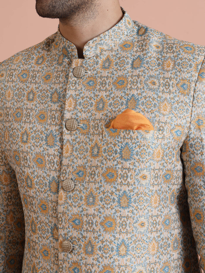 Men Multi Coloured Textured Indowestern Trouser Set