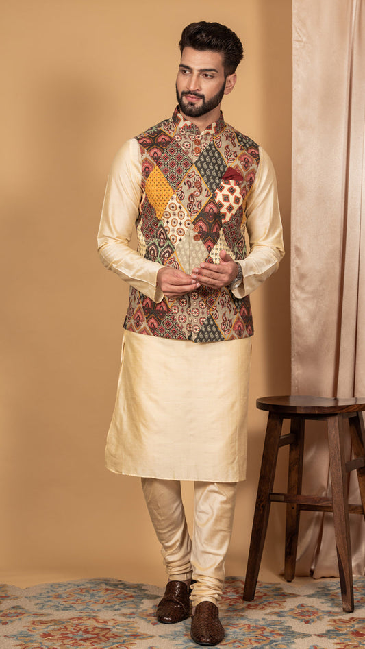 Men Multi Kurta Jacket Set