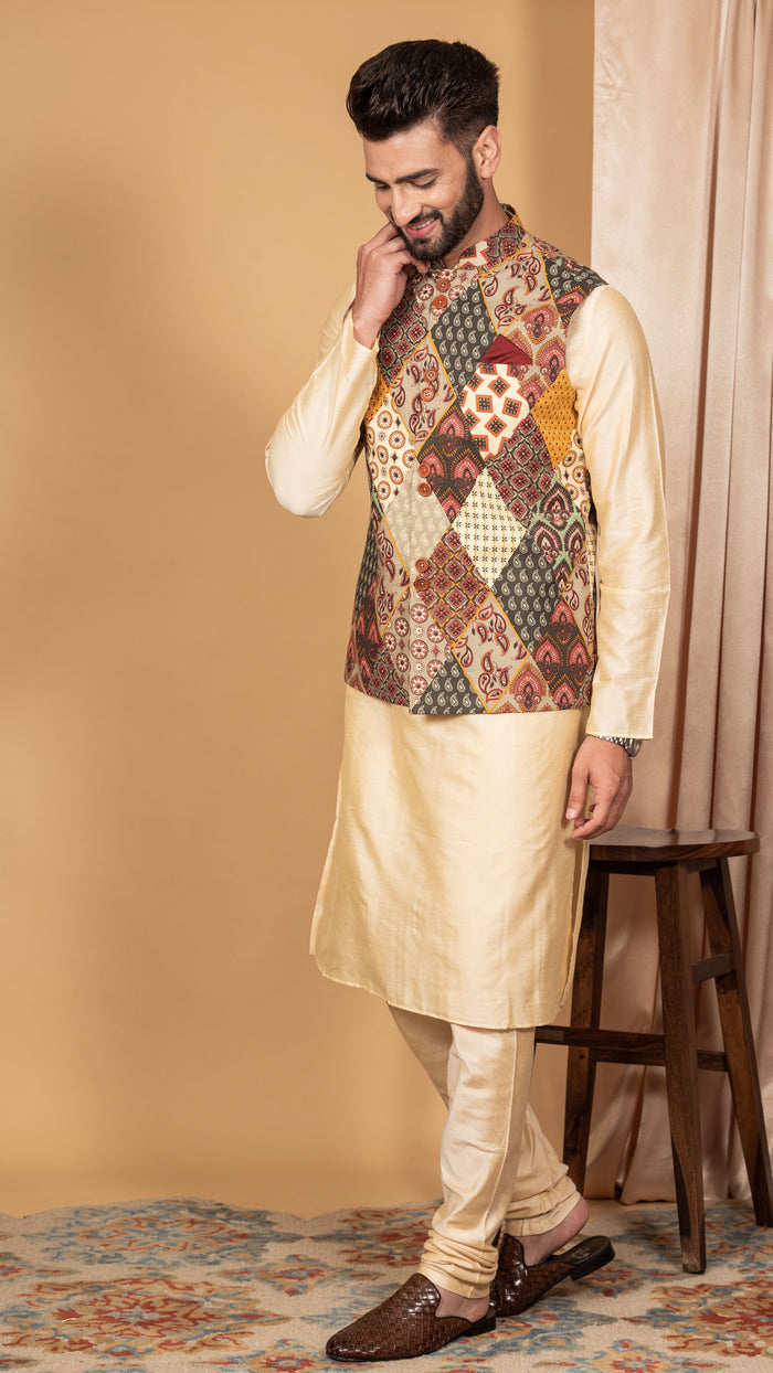Men Multi Kurta Jacket Set