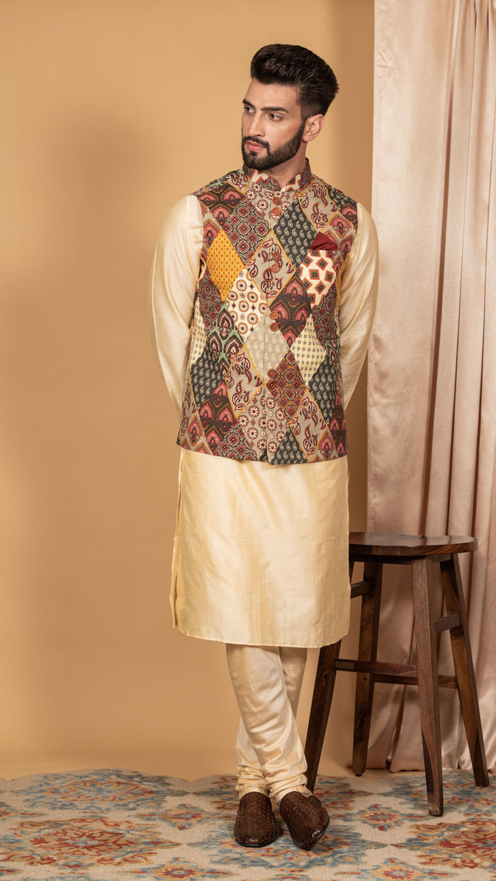 Men Multi Kurta Jacket Set